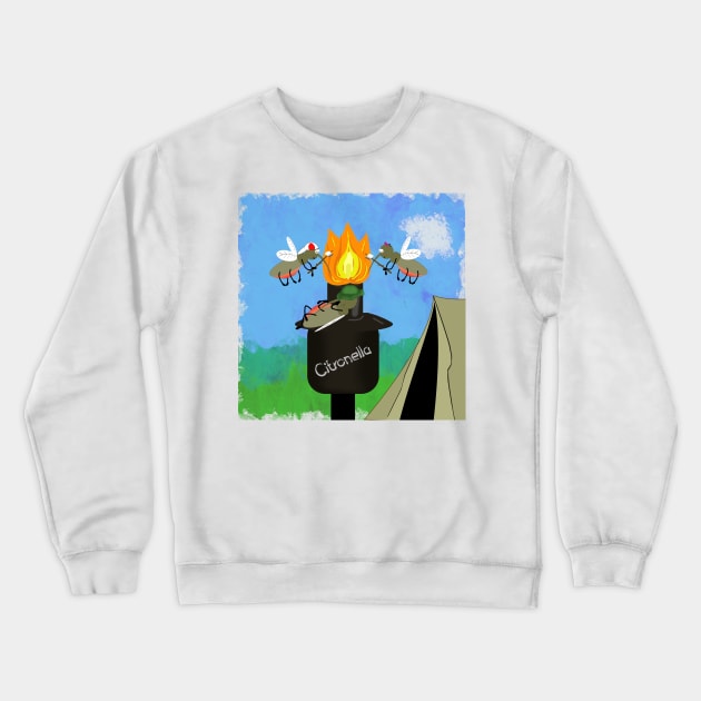 Mosquito Family Camping by Tiki Torch Cartoon Crewneck Sweatshirt by ButterflyInTheAttic